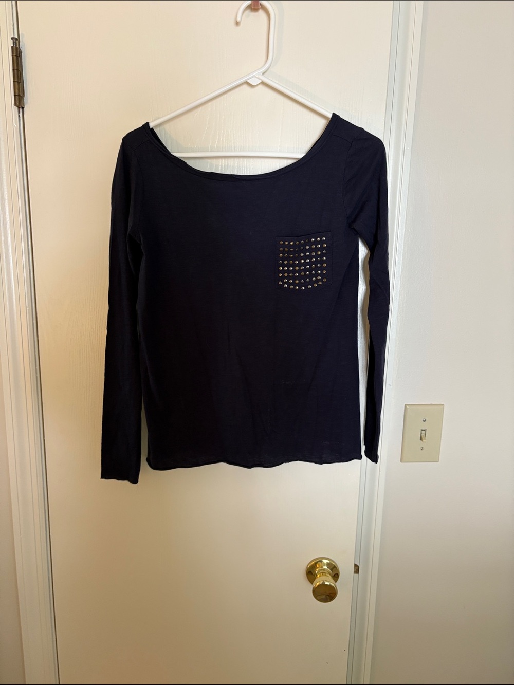 Studded Pocket Black Long-Sleeve Women's Top